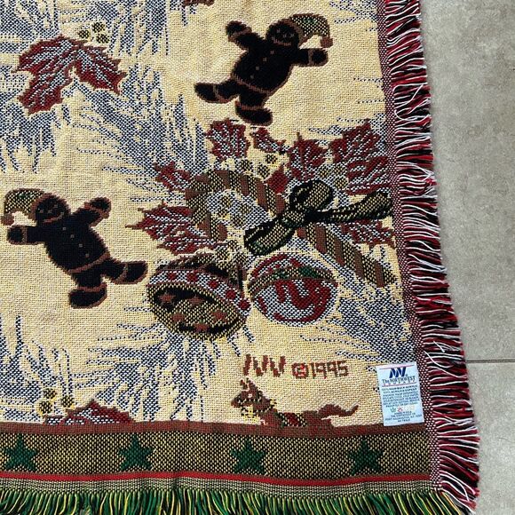 Vintage Christmas Throw Blanket 56"×48" The Northwest Co. Dark Green Red Yellow - Picture 4 of 5